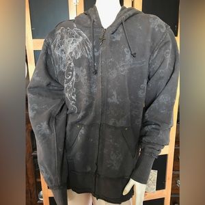 NWT Vintage PX Custom Rags Vintage Wash Graphic Charcoal Gray Hooded Sweatshirt